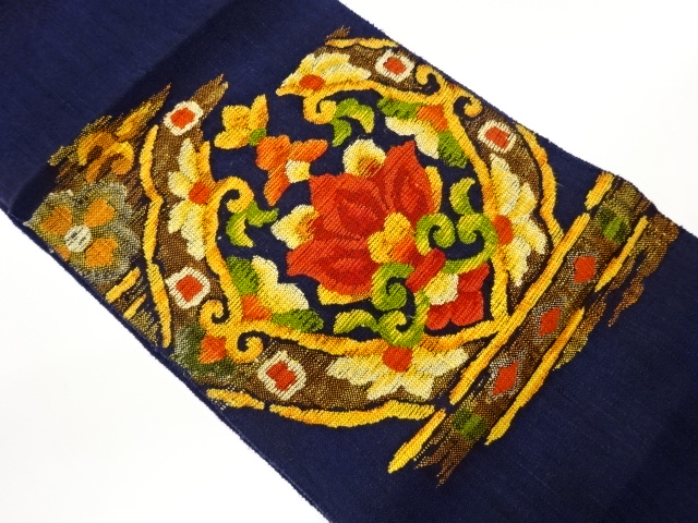 JAPANESE KIMONO / NAGOYA OBI / SILK / HAND WOVEN TSUMUGI / FLORAL ARABESQUE